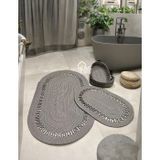 4'lü Jüt Banyo Paspas Takımı ve Sepet - Kaymaz Taban, Süper Emici, Makinede Yıkanabilir, Doğal Hasır Görünümlü Dekoratif Banyo Paspası (50x80 cm & 40x60 cm Paspas, 30x20x10 cm Sepet) (Gri)