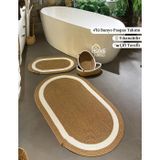 4'lü Jüt Banyo Paspas Takımı ve Sepet - Kaymaz Taban, Süper Emici, Makinede Yıkanabilir, Doğal Hasır Görünümlü Dekoratif Banyo Paspası (50x80 cm & 40x60 cm Paspas, 30x20x10 cm Sepet) (Jüt-Beyaz)