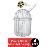 4'lü Kapaklı Cam Pipetli Kristal Sert Mika Bardak Limonata Çay Kahvaltı Kupa Kahve Fincan Pinterest