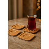 4’lü Kare Bambu Çay Tabağı – Doğal Ahşap Çay Altlığı Seti 10X10 - 4 Adet