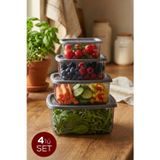 4'lü Kare Hava Geçirmez Saklama Kabı Antrasit (1,4 lt - 850 ml - 500 ml - 270 ml)