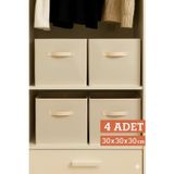 4’Lü Krem Kumaş Dolap İçi Düzenleyici Kutu - 30X30X30 Cm Katlanabilir Çok Amaçlı Saklama Kutusu