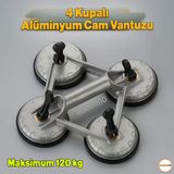 4'Lü Kupalı Vakumlu Alüminyum Gövdeli Güçlü Cam Mermer Granit Ağır Yük Taşıma Vantuzu Vantusu Vantuz