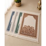 4'lü Lüks Kadife Dokuma Seccade Yumuşak Dokulu Saçaklı Mihrab Desenli Namaz Seccadesi - Çok Renkli - 70 x 115 cm