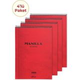 4'lü Manilla A4 Çizgili Kırmızı Bloknot 4X180 Sayfa