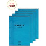 4'lü Manilla A4 Çizgili Mavi Bloknot 4X180 Sayfa