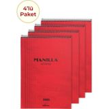 4'lü Manilla A5 Çizgili Kırmızı Bloknot 4X140 Sayfa