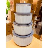 4'lü Modern Saklama Kabı Seti, Çizgili Bej Plastik, Bpa Içermeyen, Mikrodalga ve Dondurucu Uyumlu, 2.5L-1.5L-0.80L-0.45L Kapasiteli, Yuvarlak Tasarım - 0 Siyah - Option-1