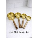4’lü Ölçü Kaşığı Seti – Ahşap Saplı Pirinç Ölçü Kapları - Gold