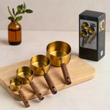 4'Lü Ölçü Kaşık Seti (250/125/80/60 Ml) - Gold Metal Ahşap Saplı