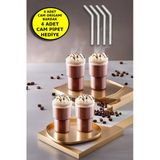 4'lü Origami Cam Model Borosilikat Soğuk Kahve Kokteyl Meşrubat Bardak 300 Ml-4'lü Cam Pipet Hediye