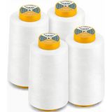 4'Lü Paket Beyaz Çok Amaçlı Dikiş İpliği Konileri (Her Biri 6000 Yard) Dikiş, Kapitone, Serger Makineleri, Overlok, Merrow Ve El Nakışı İçin Yüksek Gerilimli Polyester İplik Makaraları