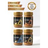 4'lü Paket: Proteinli Fıstık Ezmesi (Karamel, Muz, Vanilya, Kakao) | Fıstık Proteini, Maca Kökü Tozu ile | 325 gr x 4 - 1,3 kg