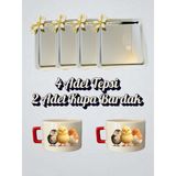 4'lü Papatyalı Tepsi Kahve Sunum Tepsisi 21X21 cm - 2'li Civcivli Küçük Kahve Bardağı Kupa