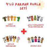 4'lü Parmak Kukla Seti: Sevimli Aile & Nesli Tükenen, Vahşi ve Çiftlik Hayvanları - 8cm - Çok Renkli