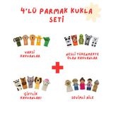 4'LÜ PARMAK KUKLA SETİ: Sevimli Aile & Nesli Tükenen, Vahşi ve Çiftlik Hayvanları