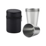 4'lü Paslanmaz Çelik Shot Kahve Kamp Bardağı Seti 70 ml Deri Kılıflı Mini Bardak Seti - Option-1 - 0 - Siyah