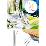4'lü Paslanmaz Metal Pipet ve Temizlik Fırçası Tekrar Kullanılabilir Sunum Ürünleri Mutfak Kokteyl