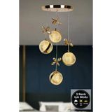 4'Lü Perla Gold 3 Renk Modlu Kristal Taşlı Ledli Avize