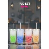 4'lü Pipetli Cool Bardaklar, Soğuk Kahve, Meşrubat, Kokteyl Bardakları - Renkli