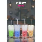 4'lü Pipetli Cool Bardaklar, Soğuk Kahve, Meşrubat, Kokteyl Bardakları