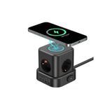 4'Lü Priz Küp Çoklayıcı 2 Usb 2 Type-C 5W Kablosuz Şarjlı 2 Metre Kablolu Akım Korumalı Priz