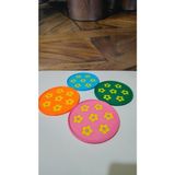 4’lü Renkli Bardak Altlığı Seti | Pla Doğa Dostu | Çiçek Desenli Dekoratif Tasarım - Turuncu - Pembe - Yeşil - Mavi