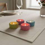 4’lü Renkli Tealight Mumluk Seti – Dekoratif Taş Mumluk, Modern Ev Dekoru, Masa & Salon Dekorasyonu İçin Mumluk Seti