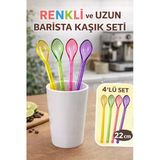 4'Lü Renkli Uzun Barista Kaşığı | Akrilik Karıştırma Kaşığı | Tüm Bardaklara Uyumlu