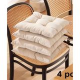 4’lü Sandalye Minderi – Bağcıklı, Çökme Yapmaz Sünger Dolgulu, Yıkanabilir – 40x40 cm (Krem)