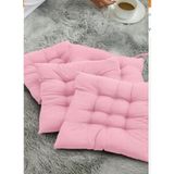 4’lü Sandalye Minderi – Bağcıklı, Çökme Yapmaz Sünger Dolgulu, Yıkanabilir – 40x40 cm (Pembe)