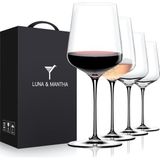 4'lü Şarap Kadehi Seti, 425 ml Elde Üflemeli Kristal Kırmızı Beyaz Şarap Kadehi, Set Için I - Çok Renkli