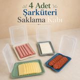 4’lü Şarküteri Saklama Kabı Kapaklı Peynir Salam Sucuk ve Kahvaltılık Saklama Kutusu Sariva Home