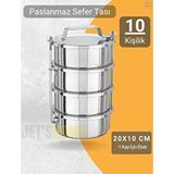 4’lü Sefer 20x10 Cm Tası Yemek Taşıma Kabı Paslanmaz Çelik No:5 Kapasite 10 Kişilik Gümüş