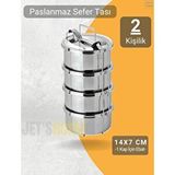4’lü Sefer Tası 14x7 Cm Yemek Taşıma Kabı Paslanmaz Çelik No 2 Kapasite 2 Kişilik Gümüş