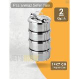 4’lü Sefer Tası 14x7 Cm Yemek Taşıma Kabı Paslanmaz Çelik No 2 Kapasite 2 Kişilik