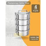4’lü Sefer Tası 16x8 Cm Yemek Taşıma Kabı Paslanmaz Çelik No:3 Kapasite 4 Kişilik Gümüş