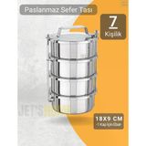 4’Lü Sefer Tası 18X9 Cm Yemek Taşıma Kabı Paslanmaz Çelik No:4 Kapasite 7 Kişilik
