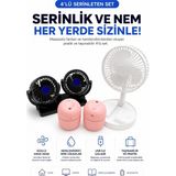 4’lü serinlik seti | çift fanlı çakmaklı oto vantilatör + şarjlı katlanır masaüstü vantilatör + hediye 2 adet mini hava nemlendirici