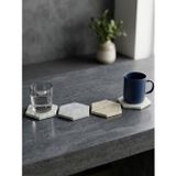 4'lü Set Altıgen Mermer Bardak Altlığı 11 x 10 cm - Dekoratif Doğal Taş Sunum Altlığı
