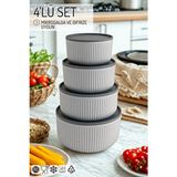 4'lü Set Çizgili, Yuvarlak Saklama Kabı Seti / 2,5lt.- 1,5lt.- 0,80LT.- 0,45LT. - 2 lt - Mavi