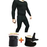 4'lü Set Erkek Termal Set Termal Içlik Termal Tişört Termal Çorap Polar Bere - Siyah