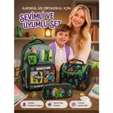 4’lü Set İlkokul-Ortaokul Çantası Erkek, Çocuk Sırt Çantası Okul Çantası, Erkek Çocuk Desenli İlkokul Okul Çantası, Beslenme Çantası, Kalemlik, Silgilik Erkek çocuk okul çantası ilkokul seti