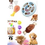 4'lü Set : Köpek Oyuncağı Mama Bulmaca , Peluş Kemik Dayanıklı Sesli,top,tavuk Budu Kışkırtıcı Sesli