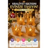 4'lü Set Kristal Taç Mumluk Gold OPH-001446