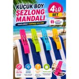4'Lü Set Küçük Boy Şezlong Mandalı Çift Telli Plaj Havlusu Halı Battaniye Çamaşır Mandalı Karışık