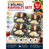 4'lü Set Tabldot 7 Bölmeli Kapaklı Kahvaltı Seti PET Piknik Ofis Brunch Servis Kabı 29,5cm XL OPH-002552
