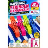4'Lü Set Xl Boy Şezlong Mandalı Çift Telli Plaj Havlusu Halı Battaniye Çamaşır Mandalı Karışık Renk