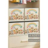 4’Lü Sevimli Dolap İçi Düzenleyici Kutu - 30X30X30 Cm Katlanabilir Çok Amaçlı Saklama Kutusu