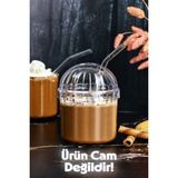 4'lü Smoothie Kristal Bardak 400ML Soğuk Kahve Bardağı Cam Pipet Hediyeli - Şeffaf - 4 Adet